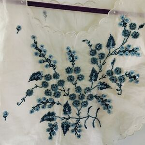 Silk/Pina Organza 3D blue floral embroidery scalloped Edges Filipiniana AS-IS